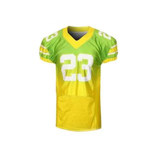 Camiseta de Fútbol Americano Personalizada para Hombre, Cuello en V, Manga Corta, Sublimada, Transpirable, de Malla, Verde y Amarilla, Ropa Deportiva de Equipo - Product Image 1