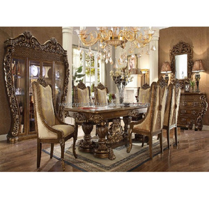 Conjunto de muebles de comedor hechos a mano de madera antigua Conjunto de muebles de comedor de estilo barroco de lujo Diseño de muebles de comedor de lujo Juego de mesa de comedor - Product Image 1