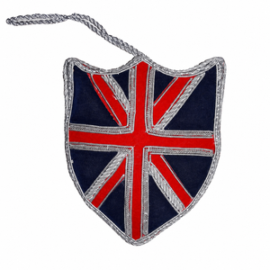 Ornement de Noël personnalisé Union Jack à suspendre, broderie bouillonée en forme d'écusson avec cordon - Product Image 1