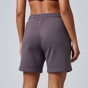 Shorts de sport en molleton pour femmes grandes tailles, taille élastique avec cordon de serrage, en coton, fabricant OEM - Product Image 2