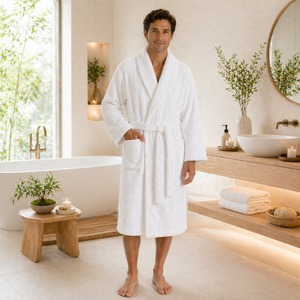 Albornoz de Lujo de Algodón con Tejido de Rizo Suave, Altamente Absorbente, Cómodo, para Hombres y Mujeres, Hoteles y Resorts, en Venta - Product Image 4
