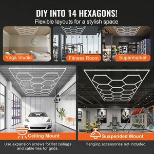 Luci LED per Garage 86400LM 6500K, Sistema Esagonale a Nido d'Ape con 14 Griglie, Luminarie LED Bianco Freddo per Dettaglio Auto e Parcheggi - Product Image 3