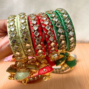 Novedad 2025, Brazaletes Kundan de Seda India Hechos a Mano, con Hilos Kundan y Patrón Floral, Brazaletes de Hilo de Seda Kundan para Mujer - Product Image 5