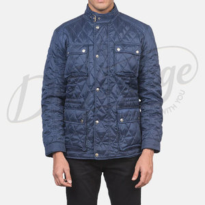 Chaqueta Acolchada Azul Marino para Hombre, Corte Entallado, Acolchado de Diamantes, Abrigo de Invierno con Múltiples Bolsillos y Cuello Ajustable con Hebilla - Product Image 4