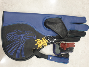 Guante de cetrería de piel de vaca con bordado de águila, capa azul a juego, doble capa, 35 cm (13 pulgadas) - Product Image 1