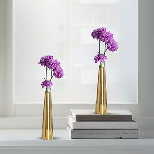 แจกันดอกไม้ทองเหลืองทรงสูงสำหรับตกแต่งบ้าน - Product Image 6