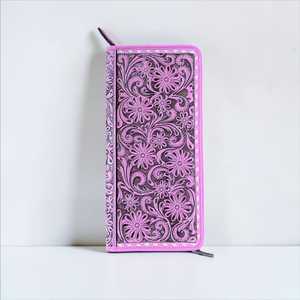 Vintage Genuine Leather Jewelry Wallet Case with Colorful Floral Embossing Zipper Closure Durable Storage Box - Product Image 4