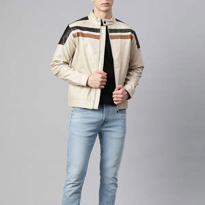 Veste de motard sur mesure de haute qualité pour homme, manteau en cuir tendance, col montant, poches, cuir véritable, veste d'hiver. - Product Image 4