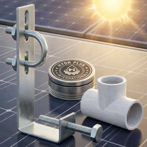 HYDROPLUS INTERNATIONAL Kit de raccordement en T en PVC avec support réglable et pince de fixation pour pulvérisateur de nettoyage solaire en acier inoxydable SS304 à jet plat - Product Image 1