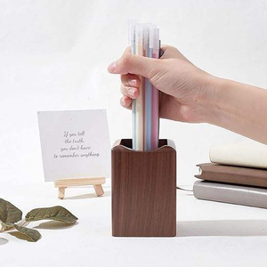 Organisateur de bureau en bois de couleur noyer moderne, boîte de rangement multifonctionnelle pour le bureau, porte-crayons et porte-stylos en bois naturel - Product Image 4