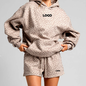 Nuevo Conjunto Deportivo 2026 con Diseño de Leopardo del Desierto para Mujer, Sudadera con Capucha y Pantalones Cortos, Conjunto de Sudadera de Algodón y Felpa, Conjuntos Deportivos con Logotipo Personalizado para Mujer - Product Image 1