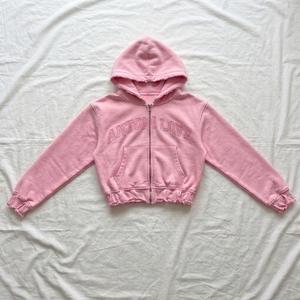 Winter Streetwear High Quality Custom Washed Thick Cropped Tracksuit Double Zip Women's Hoodie Jogger Pants <b>Flared</b> 100% Cotton - Product Image 2