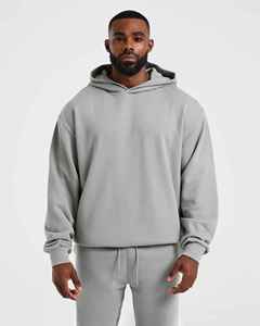 Sudadera con Capucha Extra Grande para Hombre, Color Gris Claro, Corte Regular, 100% Algodón Felpa, Estilo Casual para Otoño, Tejido de Punto, Color Sólido - Product Image 4