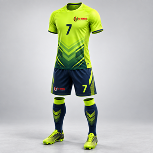 Men's Soccer Kit Set <b>Neon</b> Green Navy Blue Sublimated Geometric Print Breathable Polyester Short Sleeve Jersey Shorts Socks - Product Image 5