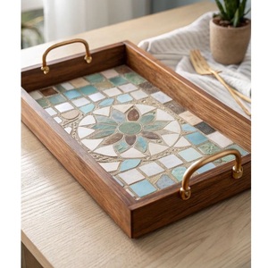 Plateau décoratif en bois fait main, rectangulaire, motif floral oriental, design peint à la main, cadre en bois par Curio Craft - Product Image 4