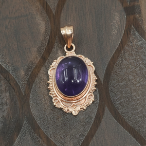 Pendentif artisanal en argent sterling 925 avec améthyste, cabochon ovale vintage, bijou bohème, cadeau de Noël unisexe - Product Image 3