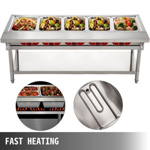 Scaldavivande Elettrico Commerciale Manuale a 5 Vasche, Scaldavivande a Vapore da 18 Quarti con Coperchi e Tagliere da 7 Pollici in Acciaio Inox per Alimenti - Product Image 5