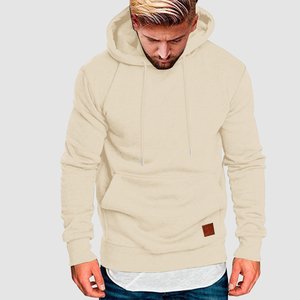 Men's Brown <b>Hooded</b> Sweatshirt Regular Fit Solid Color Knitted Cotton Casual Hoodie Autumn Wear - Product Image 2