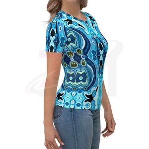 Women's Blue <b>Abstract</b> <b>Print</b> Crew Neck Short Sleeve T-Shirt Regular Fit Casual Woven 100% Polyester Spring Summer Style - Product Image 2