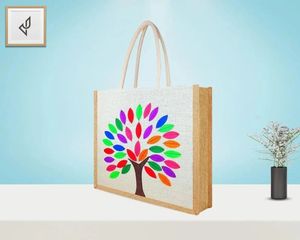 Eco Friendly Jute Multipurpose Storage Bag with Colorful Tree Print Durable Reusable Organizer Tote Large Capacity Home Use - Product Image 2
