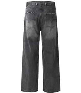 Pantalon en jean vintage délavé pour homme, style crayon, effet moustaches, tendance - Product Image 2