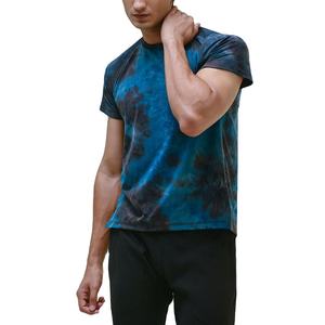 Camiseta de Manga Corta para Hombre, Tie Dye, Cuello Redondo, Tejida, Corte Ajustado, Casual, Largo Regular, Estampada, Azul y Negro - Product Image 6