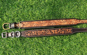Latest Hot Selling Floral Hand Tooled Leather Dog Collar for Pets Real Genuine Leather <b>Padded</b> Adjustable Accessory for Neck Belt - Product Image 4