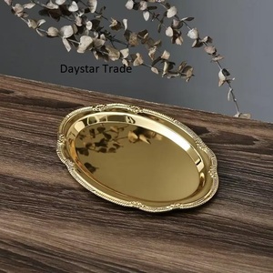Plateau de service et de rangement décoratif Daystar Trade, écologique, luxueux, en fer rond, plaqué or, poli, facile à nettoyer, pour utilisation sur table - Product Image 1