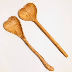 Best Quality Durable Eco-Friendly Hand Carved Asian Zen Style Wooden Heart Spoons <b>Mirror</b> Polish | Acacia Handmade Utensil Set - Product Image 2