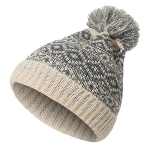 Unisex Knitted Beanie Hat With Pom Pom Geometric Pattern Black Gray <b>Winter</b> <b>Cap</b> Casual Style For Adults 56-58CM Head - Product Image 4