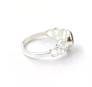Boho 925 Sterling Silver <b>Ring</b> Round Garnet Gemstone <b>Celtic</b> Knot Modern Style Wedding Anniversary Jewelry - Product Image 3