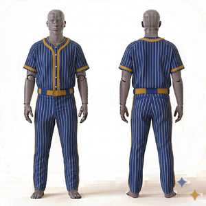 Men's <b>Baseball</b> Uniform Set Blue White Striped Short Sleeve Jersey Pants Regular Fit Button Closure All Seasons Apparel - Product Image 1