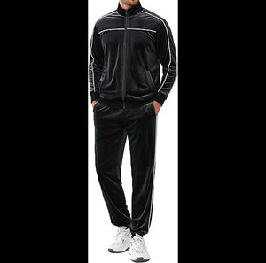 Ensemble de survêtements en velours pour homme COOFANDY, 2 pièces, veste zippée et pantalon en velours - Product Image 1