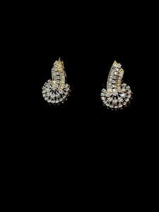 Designer floral cluster <b>stud</b> <b>earrings</b> with pear and baguette lab created diamonds in sterling <b>silver</b> or solid gold elegant style - Product Image 2