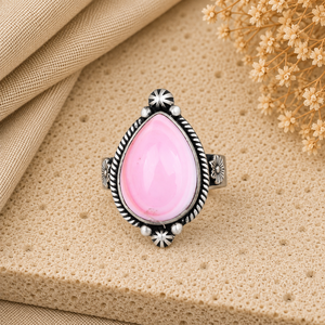 Bague en argent opale rose, style bohème western, bijou fantaisie avec pierre précieuse, bague tendance pour femme, vente en gros - Product Image 3
