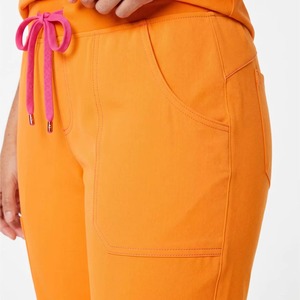 Conjunto de uniforme médico naranja para mujer, de algodón y poliéster, pantalón tejido, cordón rosa, uniforme de hospital, cuello en V, manga corta, detección de agujas - Product Image 2