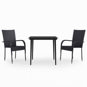 Set da Pranzo da Giardino in Rattan PE Nero e Acciaio Verniciato a Polvere con Vetro - Product Image 2