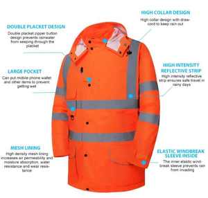 Veste de travail à capuche imperméable haute visibilité pour hommes, veste de sécurité réfléchissante pour l'hiver, vêtements de travail de sécurité - Product Image 4