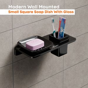 Moderno Dispensador de Jabón de Vidrio con Plato Cuadrado Extraíble y Soporte Negro Mate Antioxidante para Montar en la Pared, Ahorrador de Jabón para Baño - Product Image 2