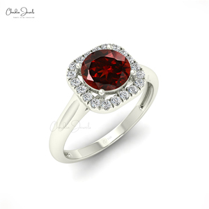 Oferta Especial: Anillo Auténtico de Granate y Diamantes con Halo en Oro Sólido de 14k, Anillo Clásico de Compromiso y Boda, Lotes de Joyería al Por Mayor - Product Image 2