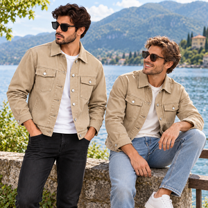 Veste en jean à col rabattu et fermeture boutonnée pour homme, manches longues, style décontracté moderne, coupe ample - Product Image 5