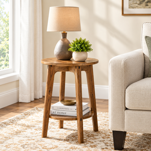 Round Wooden End <b>Table</b> with Lower Storage Shelf Natural Wood Finish Tripod Leg <b>Side</b> <b>Table</b> for Living Room <b>Bedroom</b> Home Furniture - Product Image 1