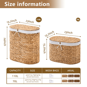 Cesto Portabiancheria Ovale in Giacinto d'Acqua Naturale Intrecciato con Coperchio - Product Image 2