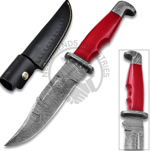 Cuchillo Bowie de Acero de Damasco de 11 Pulgadas, Nuevo y Personalizable, con Empuñadura de Resina Roja, Cuchillo de Caza de Hoja Fija Coleccionable para Exteriores - Product Image 5