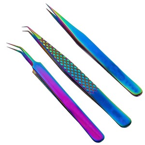 Pince à cils Diamond Grip & Plain Handle, qualité durable, revêtement arc-en-ciel, courbée, volume, pointe à 45 degrés - Product Image 1