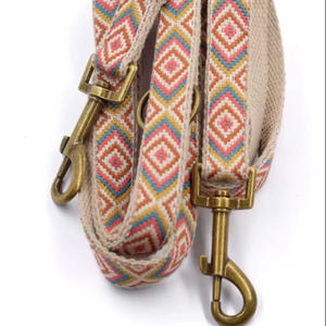 Laisse pour chien avec sangle à motifs jaune moutarde/bleu/orange/rose/beige sur sangle en coton, courte ou longue - Product Image 1