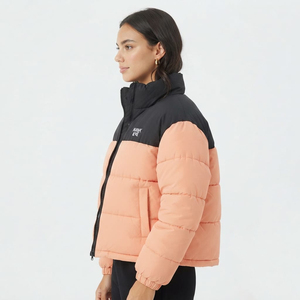 Trendy Color Block Women <b>Cropped</b> <b>Puffer</b> <b>Jacket</b> Casual Winter <b>Jacket</b> Stand Collar Full Zip Latest Fashion Design - Product Image 3