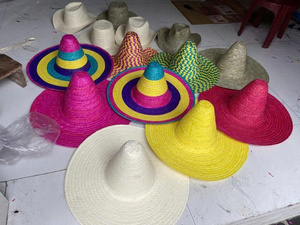 Sombrero Mexicano Tradicional de Ala Ancha con Correa para la Barbilla, Sombreros de Paja Mexicanos Coloridos con Pompón, Sombreros de Paja para Festivales de Vietnam - Product Image 2