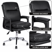 Chaise de bureau exécutive ergonomique moderne en cuir PU, avec rembourrage profond, base chromée, hauteur réglable, roulettes pivotantes, pour usage scolaire
