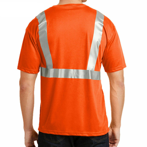 T-shirt de sécurité orange haute visibilité réfléchissant, respirant, pour travaux de construction, uniforme de sécurité pour hommes avec poche avant - Product Image 3